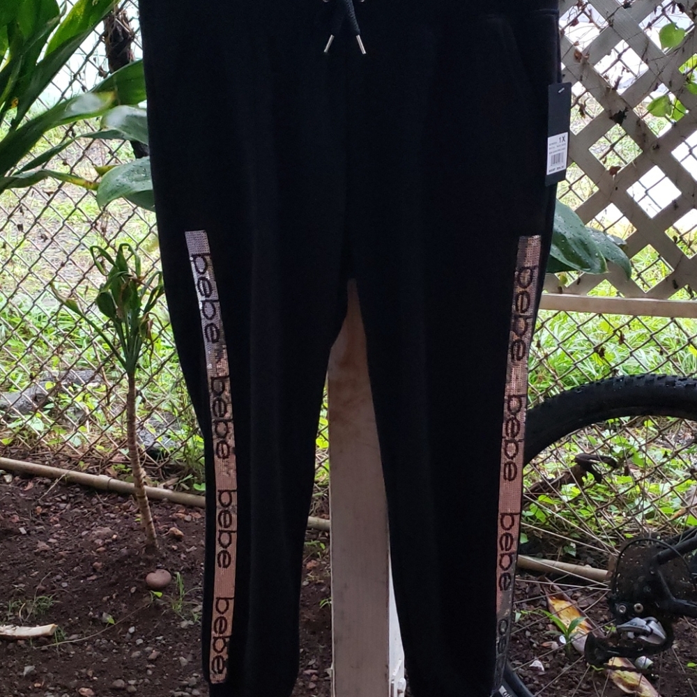 Bebe Sequin Stripe Jogger w/Pockets, Size 1X